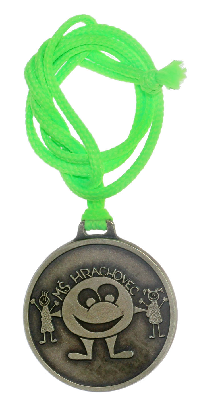 Přívěšek pro děti na krk, zelené lanko a medaile s pohádkovou postavičkou 