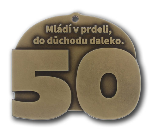 Medaile zlatá-mosazná - nevšední originální a napaditý dárek ke kulatému životnímu jubileu 50 let padesát česká výroba