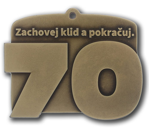Medaile zlatá mosazná - nevšední originální a napaditý dárek ke kulatému životnímu jubileu 70 let sedmdesát česká výroba
